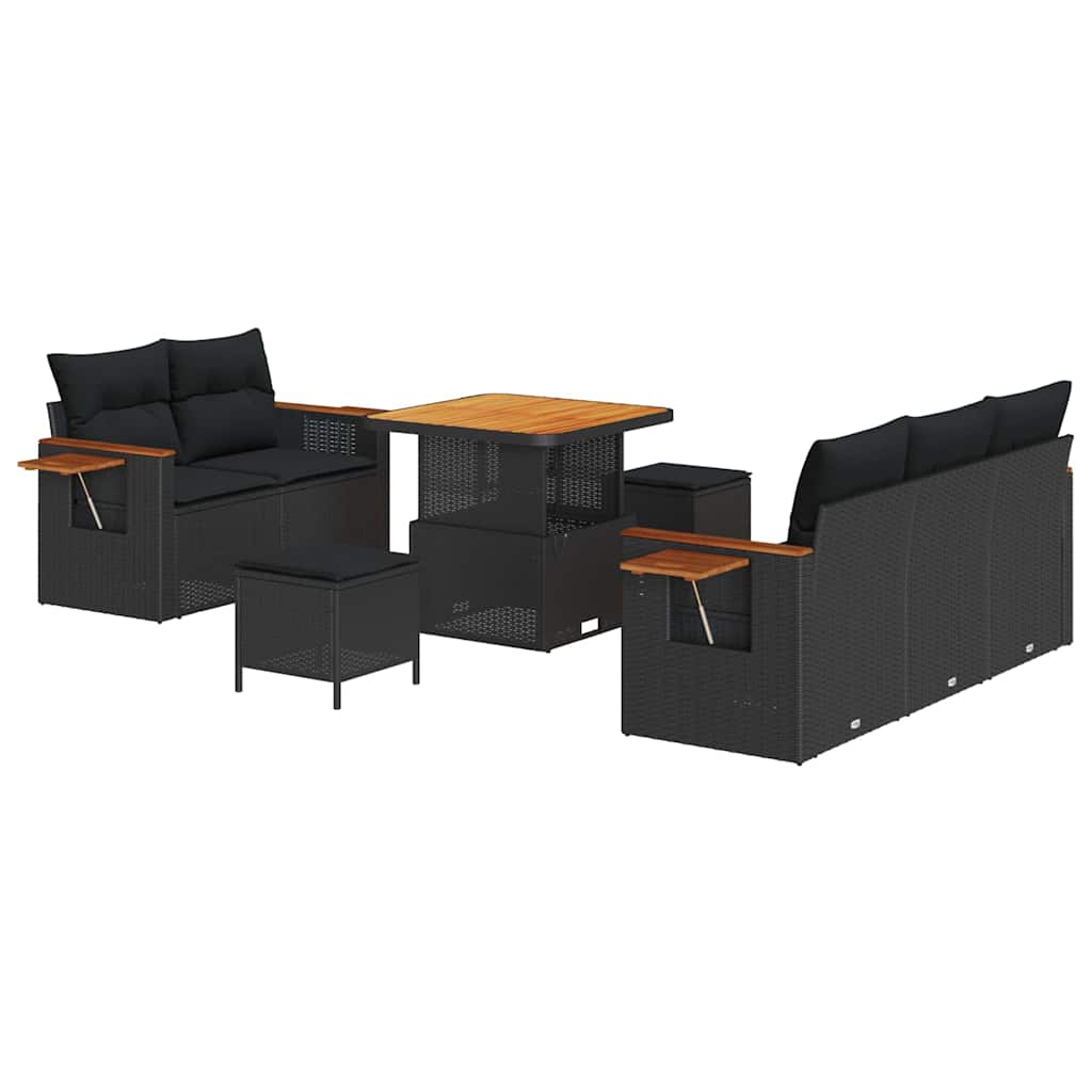 vidaXL Σετ Καναπέ Κήπου με μαξιλάρι 8 pcs Μαύρο Πολυ ράταν