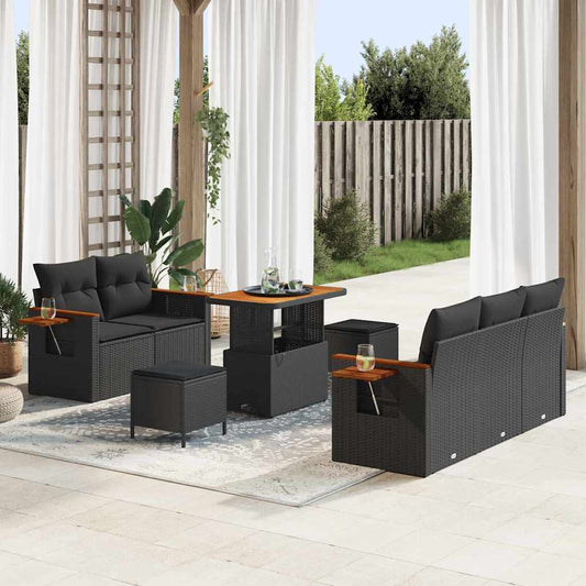 vidaXL Σετ Καναπέ Κήπου με μαξιλάρι 8 pcs Μαύρο Πολυ ράταν