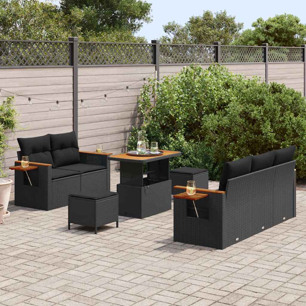 vidaXL Σετ Καναπέ Κήπου με μαξιλάρι 8 pcs Μαύρο Πολυ ράταν