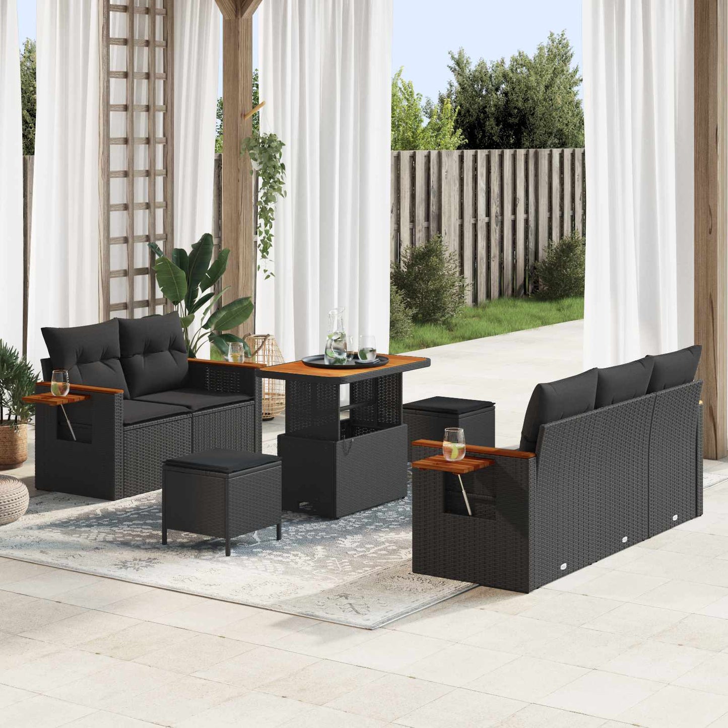 vidaXL Σετ Καναπέ Κήπου με μαξιλάρι 8 pcs Μαύρο Πολυ ράταν