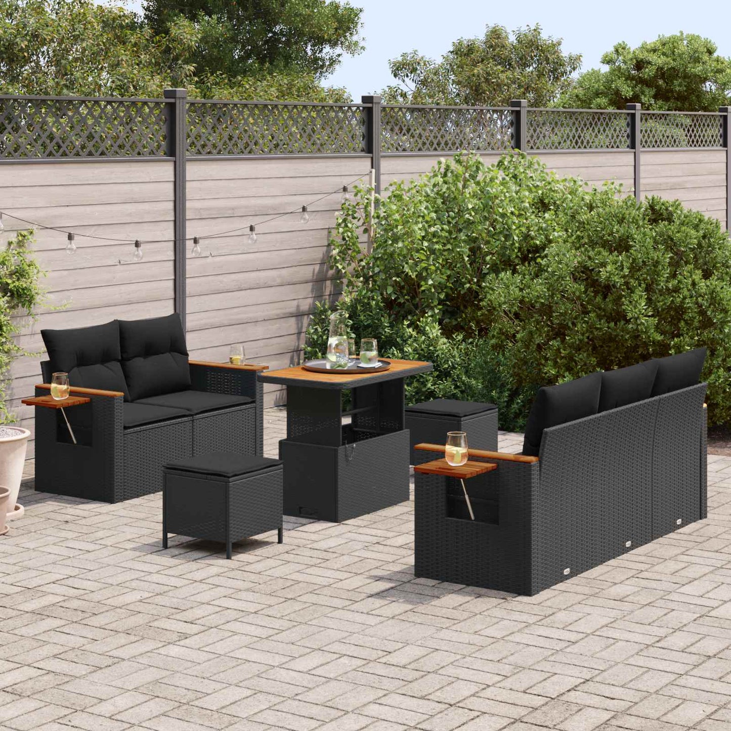 vidaXL Σετ Καναπέ Κήπου με μαξιλάρι 8 pcs Μαύρο Πολυ ράταν