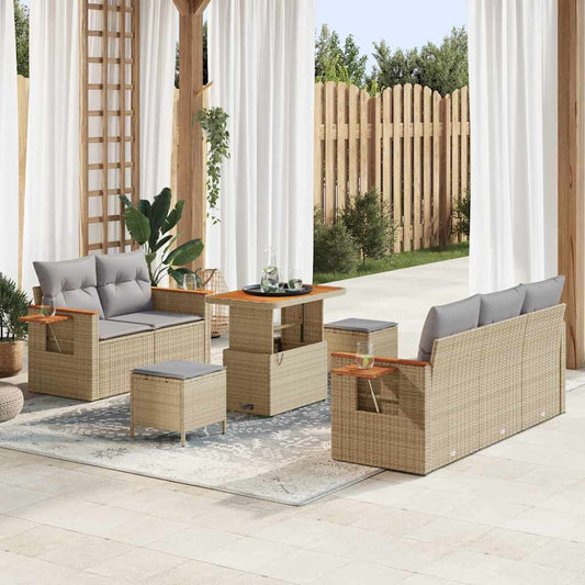 vidaXL Σετ Καναπέ Κήπου με μαξιλάρι 8 pcs Μπεζ Πολυ ράταν