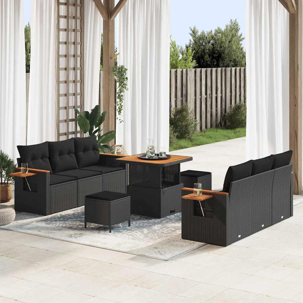vidaXL Σετ Καναπέ Κήπου με μαξιλάρι 9 pcs Μαύρο Πολυ ράταν
