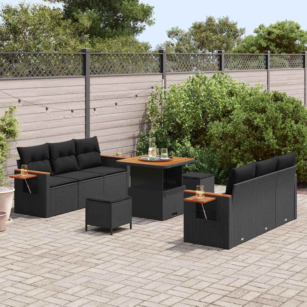 vidaXL Σετ Καναπέ Κήπου με μαξιλάρι 9 pcs Μαύρο Πολυ ράταν