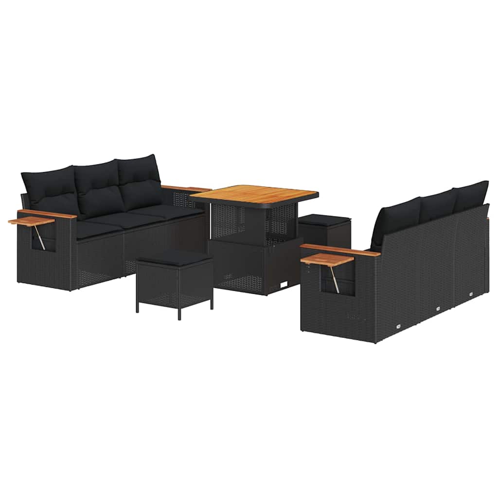 vidaXL Σετ Καναπέ Κήπου με μαξιλάρι 9 pcs Μαύρο Πολυ ράταν