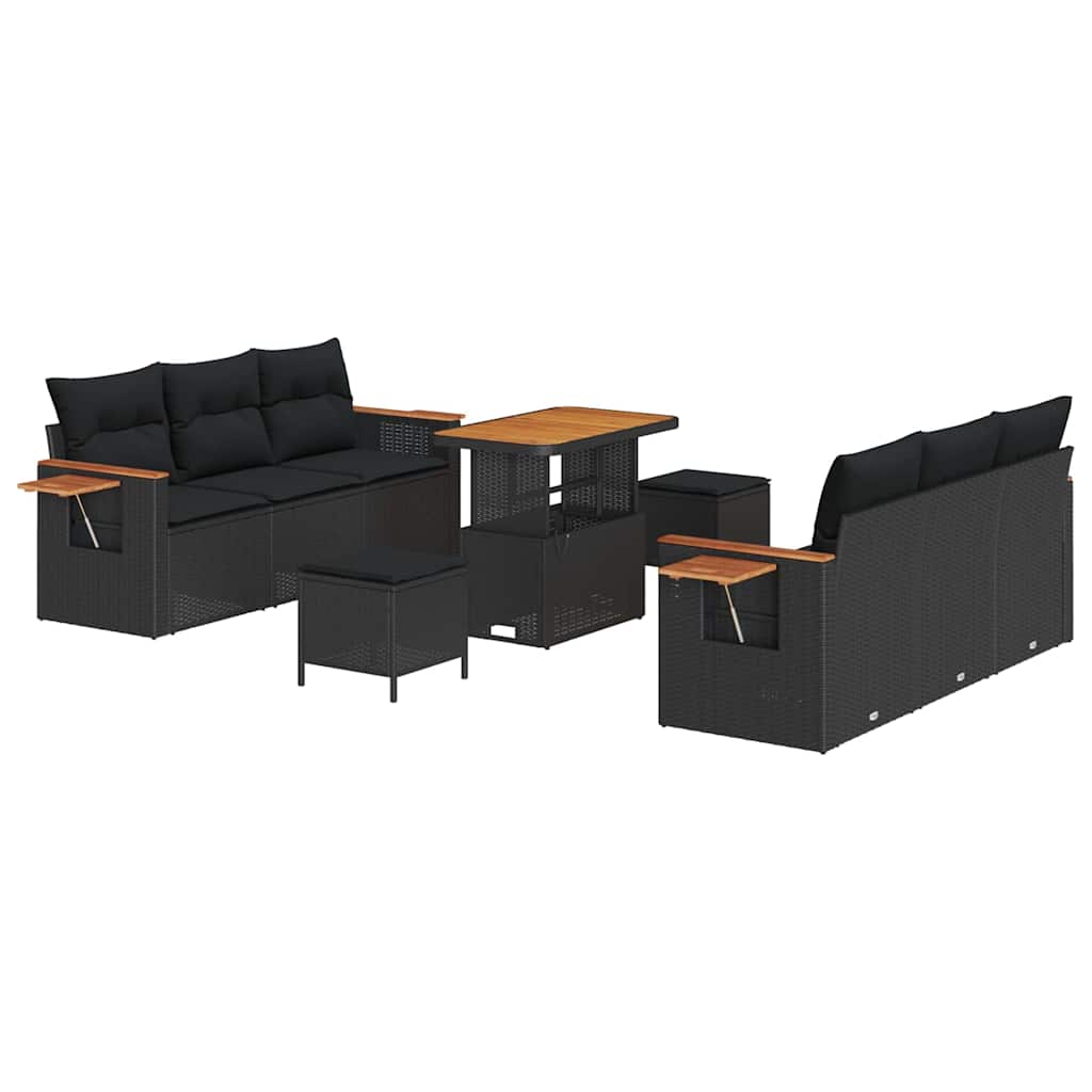 vidaXL Σετ Καναπέ Κήπου με μαξιλάρι 9 pcs Μαύρο Πολυ ράταν