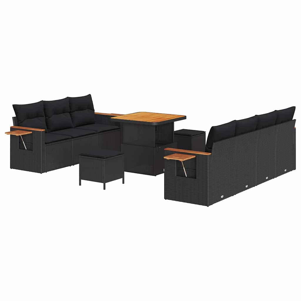 vidaXL Σετ Καναπέ Κήπου με μαξιλάρι 10 pcs Μαύρο Πολυ ράταν