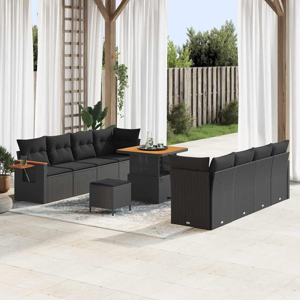 vidaXL Σετ Καναπέ Κήπου με μαξιλάρι 11 pcs Μαύρο Πολυ ράταν