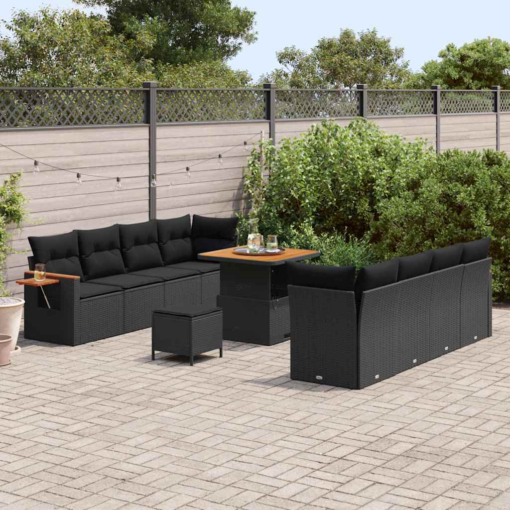 vidaXL Σετ Καναπέ Κήπου με μαξιλάρι 11 pcs Μαύρο Πολυ ράταν