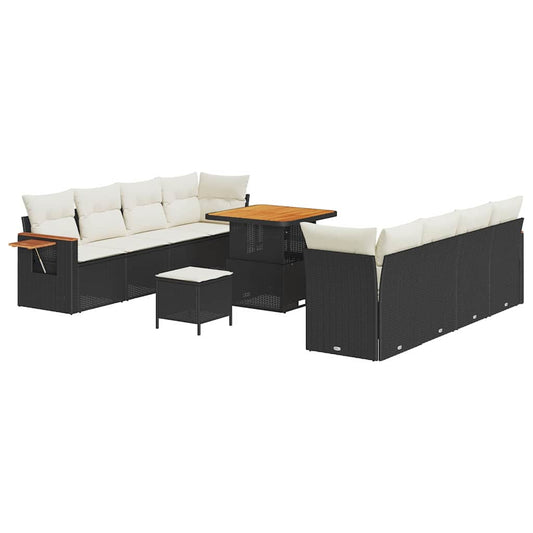 vidaXL Σετ Καναπέ Κήπου με μαξιλάρι 11 pcs Μαύρο Πολυ ράταν
