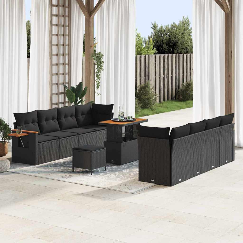 vidaXL Σετ Καναπέ Κήπου με μαξιλάρι 11 pcs Μαύρο Πολυ ράταν