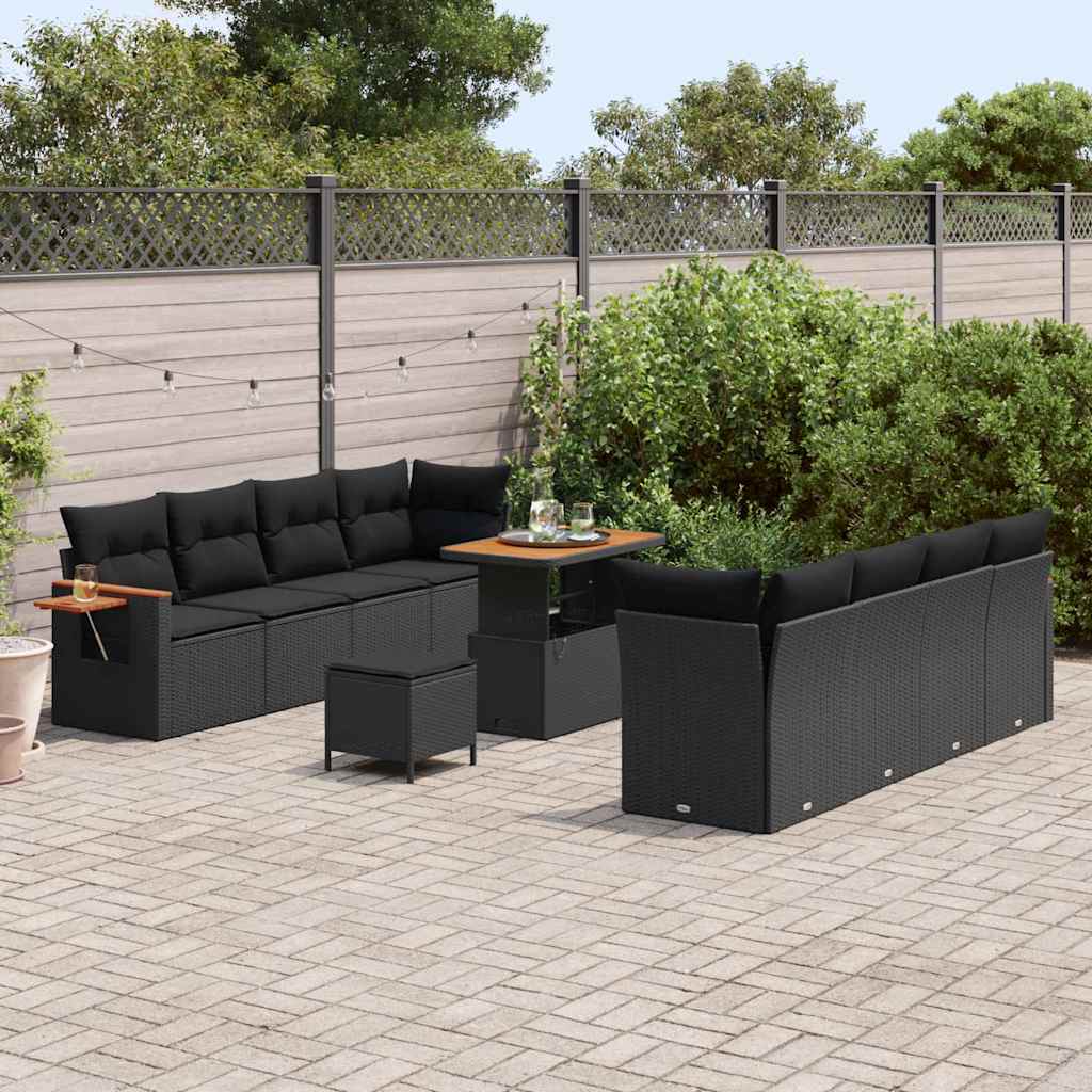 vidaXL Σετ Καναπέ Κήπου με μαξιλάρι 11 pcs Μαύρο Πολυ ράταν