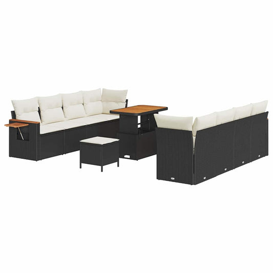 vidaXL Σετ Καναπέ Κήπου με μαξιλάρι 11 pcs Μαύρο Πολυ ράταν