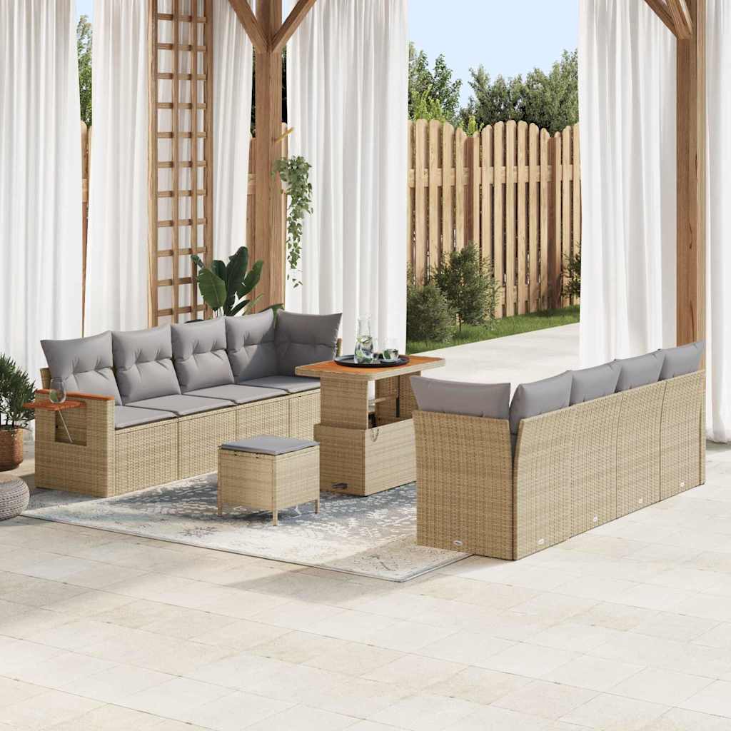 vidaXL Σετ Καναπέ Κήπου με μαξιλάρι 11 pcs Μπεζ Πολυ ράταν