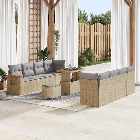 vidaXL Σετ Καναπέ Κήπου με μαξιλάρι 11 pcs Μπεζ Πολυ ράταν