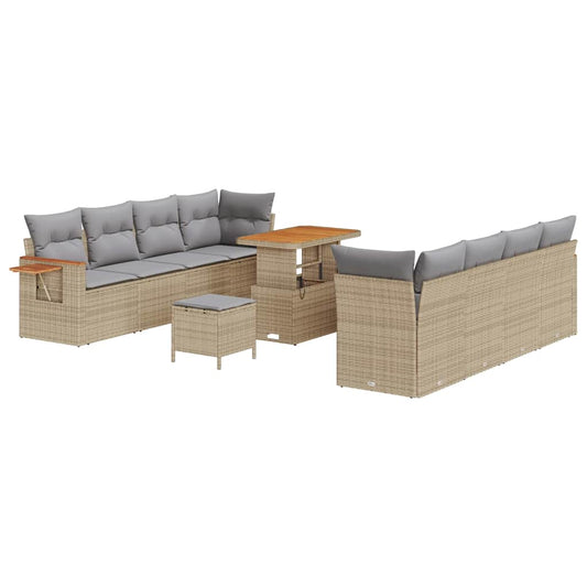 vidaXL Σετ Καναπέ Κήπου με μαξιλάρι 11 pcs Μπεζ Πολυ ράταν