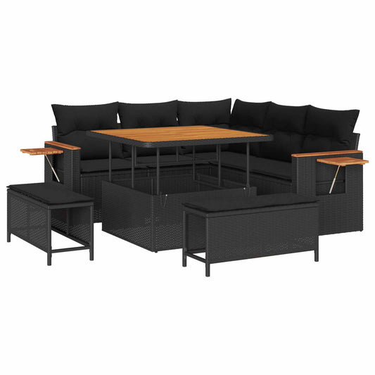 vidaXL Σετ Καναπέ Κήπου με μαξιλάρι 9 pcs Μαύρο συνθετικό ρατάν