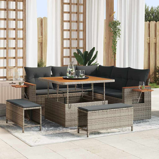 vidaXL Σετ Καναπέ Κήπου με μαξιλάρι 9 pcs Γκρι συνθετικό ρατάν
