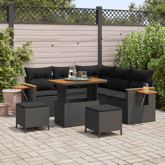 vidaXL Σετ Καναπέ Κήπου με μαξιλάρι 9 pcs Μαύρο συνθετικό ρατάν