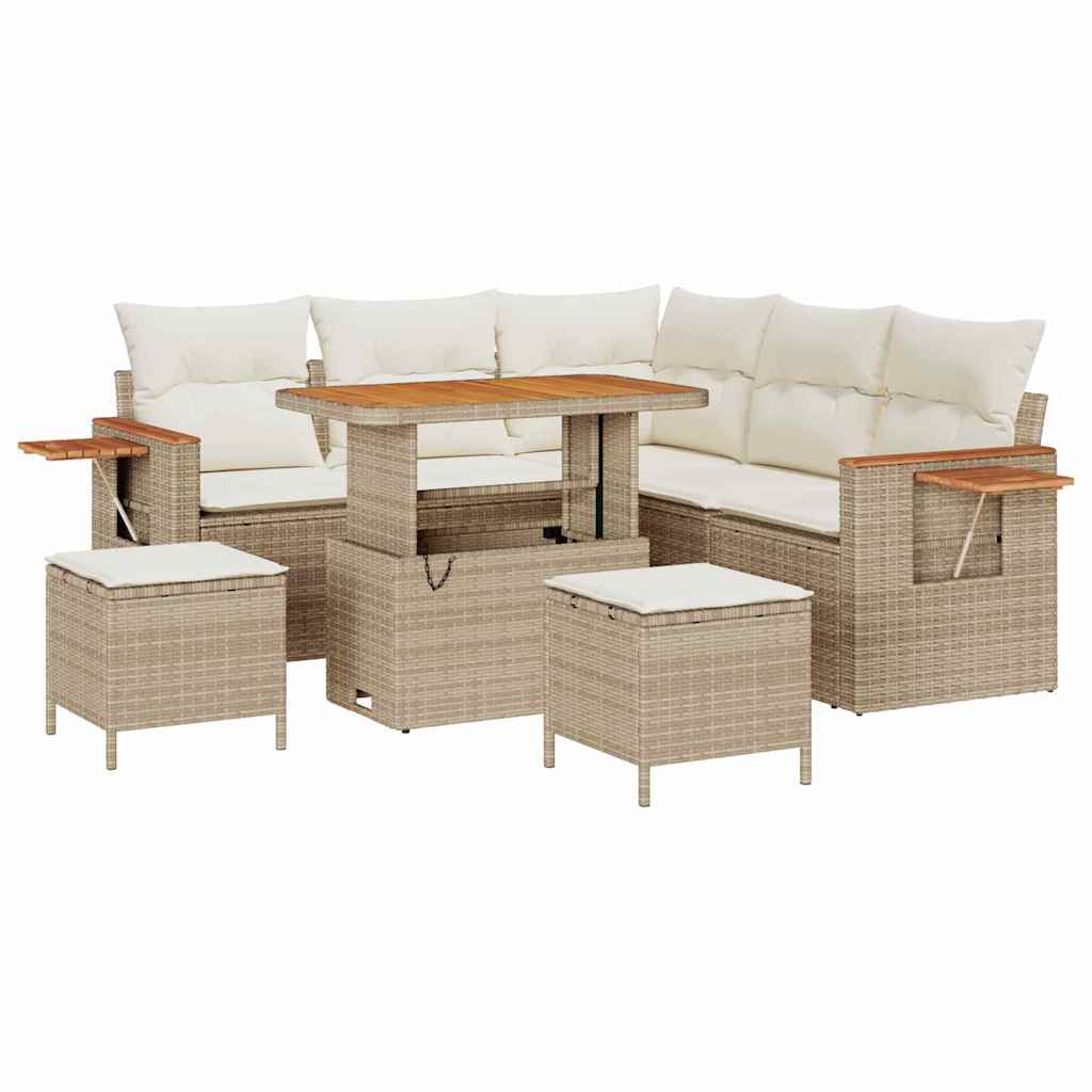 vidaXL Σετ Καναπέ Κήπου με μαξιλάρι με αποθήκευση Μπεζ Πολυ ράταν