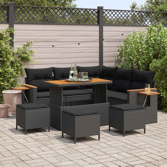 vidaXL Σετ Καναπέ Κήπου με μαξιλάρι 10 pcs Μαύρο συνθετικό ρατάν