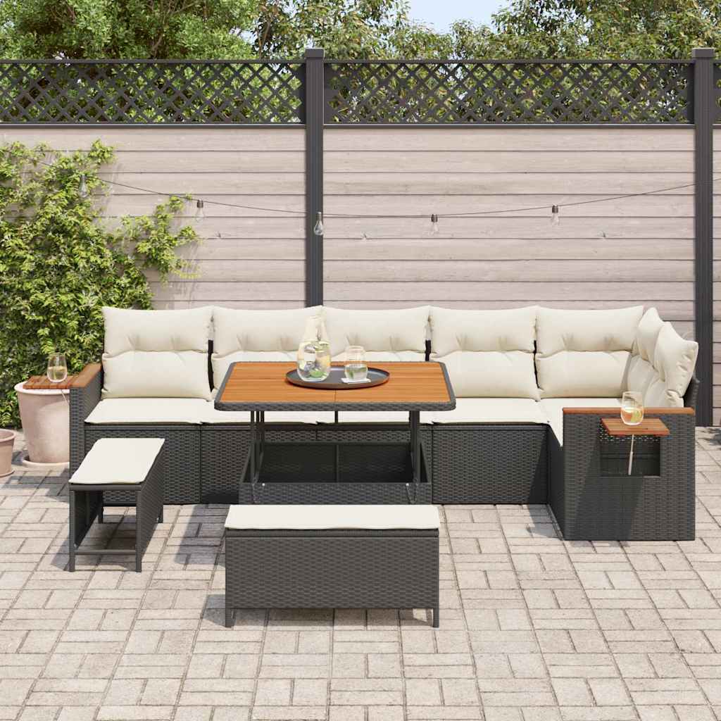 vidaXL Σετ Καναπέ Κήπου με μαξιλάρι 9 pcs Μαύρο Πολυ ράταν