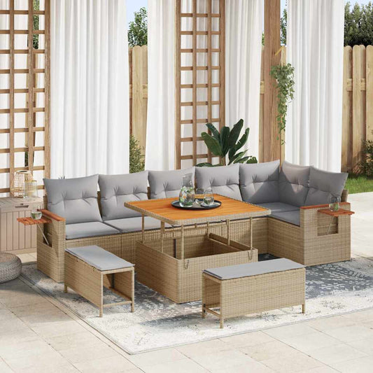 vidaXL Σετ Καναπέ Κήπου 11 pcs Μπέζ και Ανοιχτό Γκρι συνθετικό ρατάν