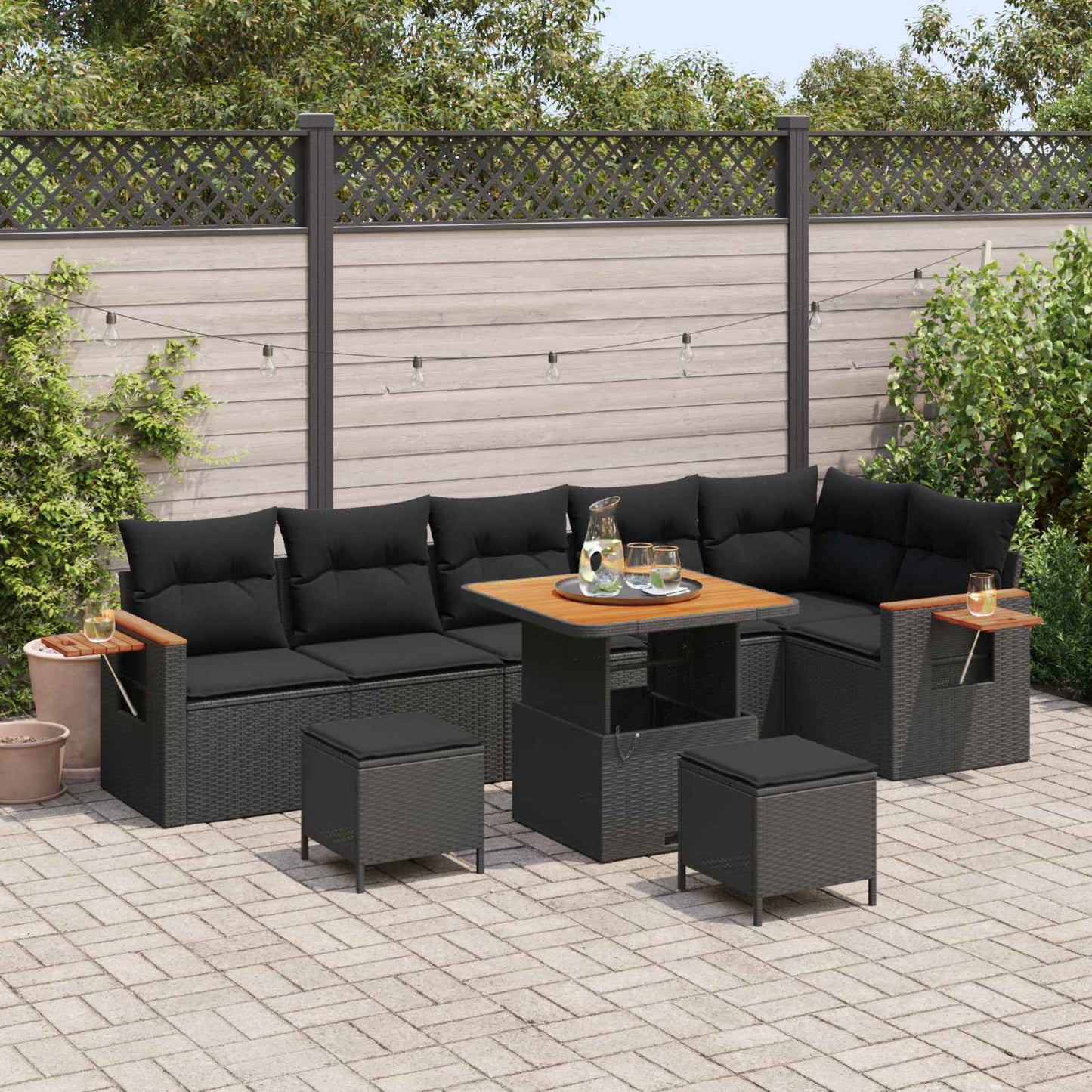 vidaXL Σετ Καναπέ Κήπου με μαξιλάρι 11 pcs Μαύρο συνθετικό ρατάν