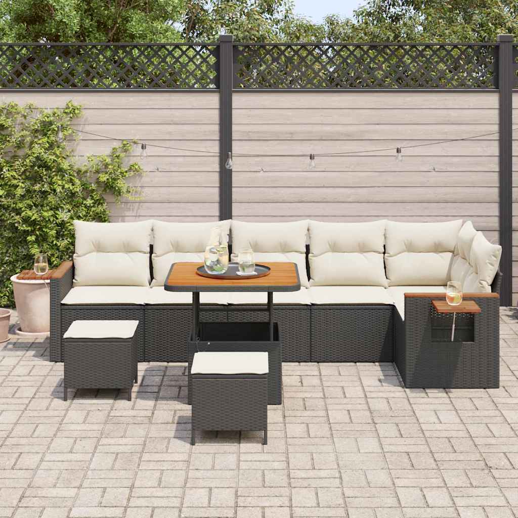 vidaXL Σετ Καναπέ Κήπου με μαξιλάρι 9 pcs Μαύρο Πολυ ράταν