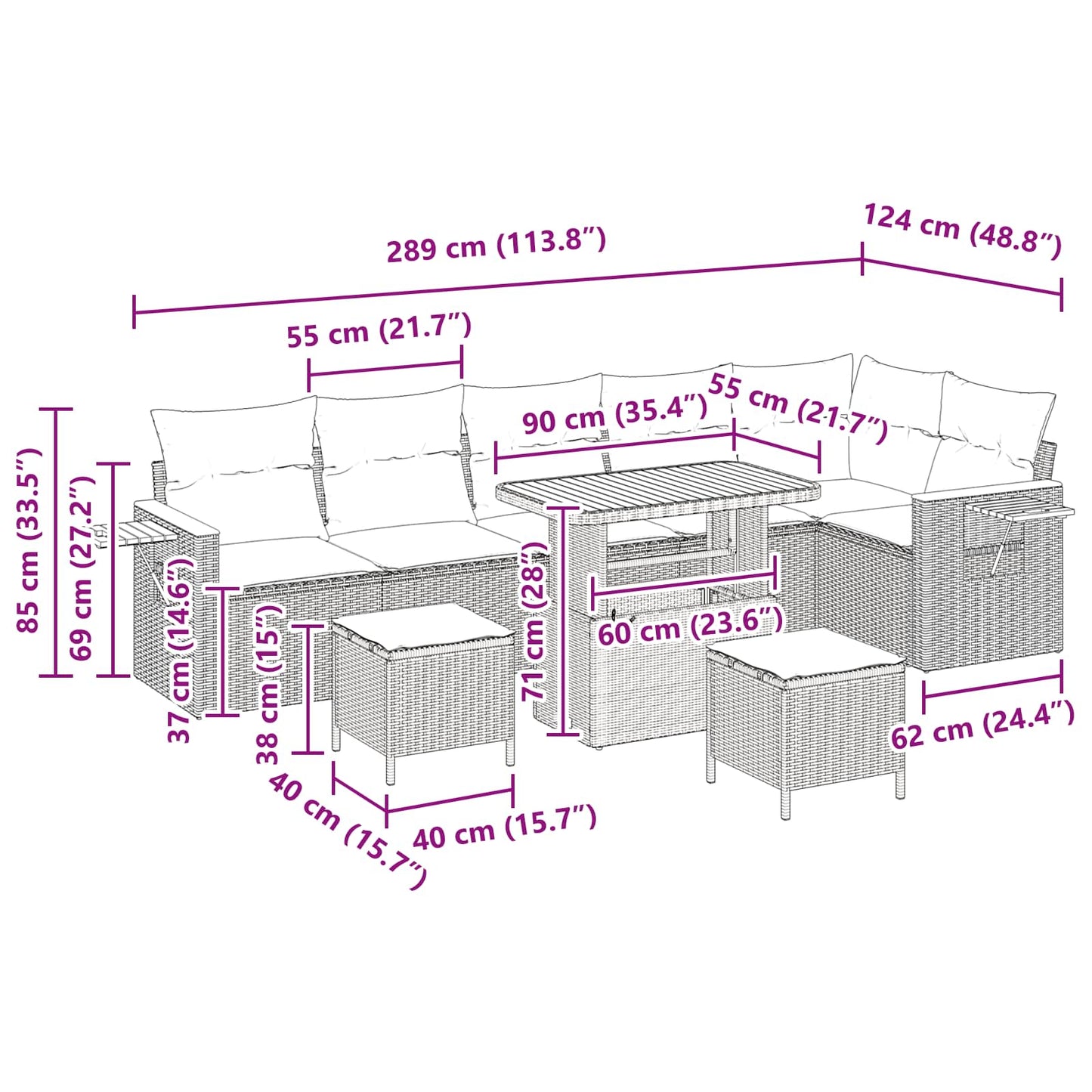 vidaXL Σετ Καναπέ Κήπου με μαξιλάρι 11 pcs Μαύρο συνθετικό ρατάν