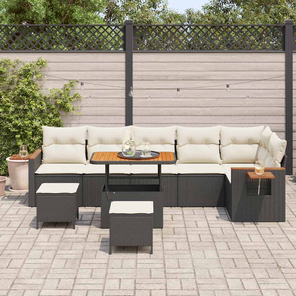 vidaXL Σετ Καναπέ Κήπου με μαξιλάρι 9 pcs Μαύρο Πολυ ράταν