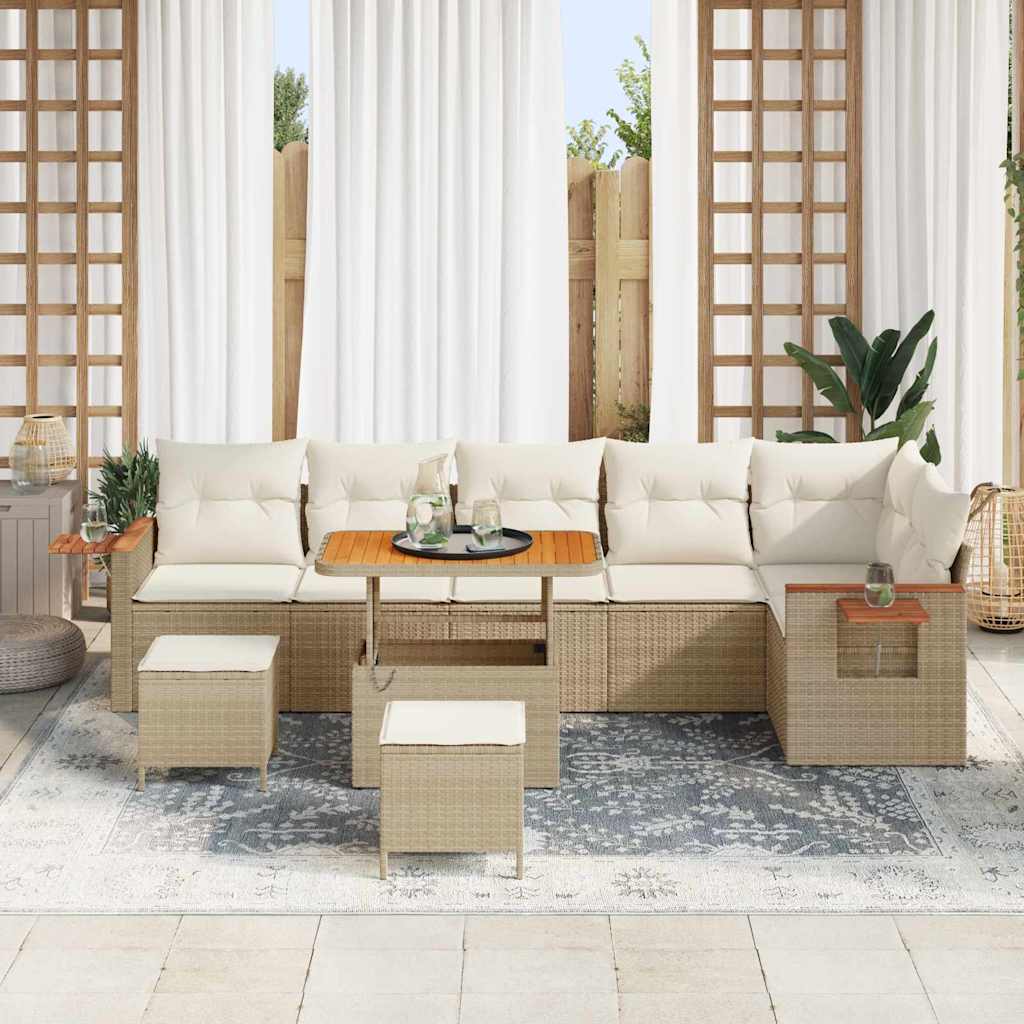 vidaXL Σετ Καναπέ Κήπου με μαξιλάρι 9 pcs Μπεζ Πολυ ράταν