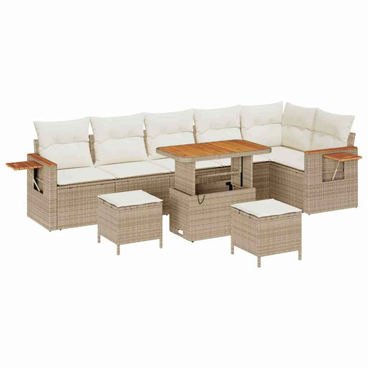 vidaXL Σετ Καναπέ Κήπου με μαξιλάρι 9 pcs Μπεζ Πολυ ράταν