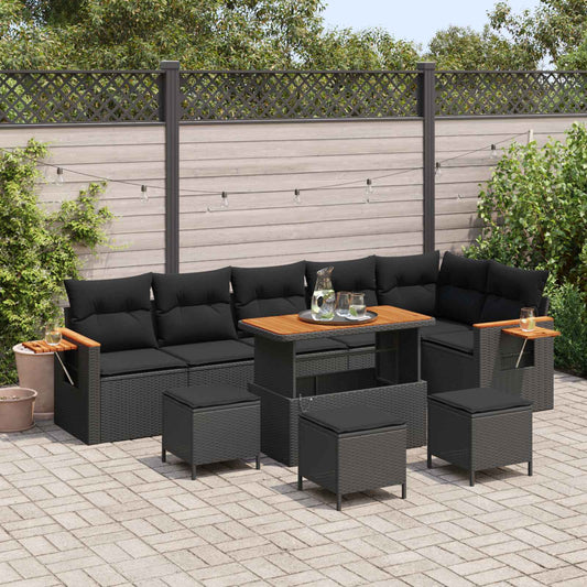 vidaXL Σετ Καναπέ Κήπου με μαξιλάρι 12 pcs Μαύρο συνθετικό ρατάν
