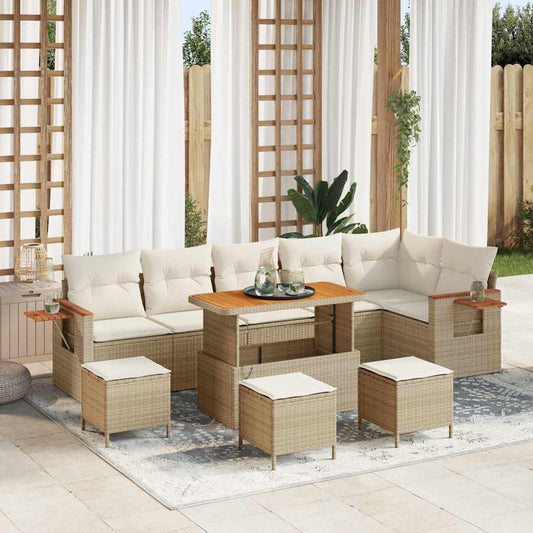 vidaXL Σετ Καναπέ Κήπου με μαξιλάρι 10 pcs Μπεζ Πολυ ράταν