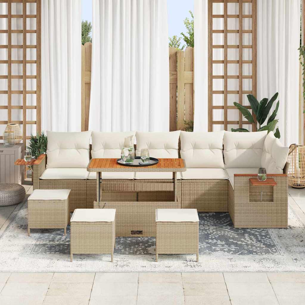 vidaXL Σετ Καναπέ Κήπου με μαξιλάρι 10 pcs Μπεζ Πολυ ράταν