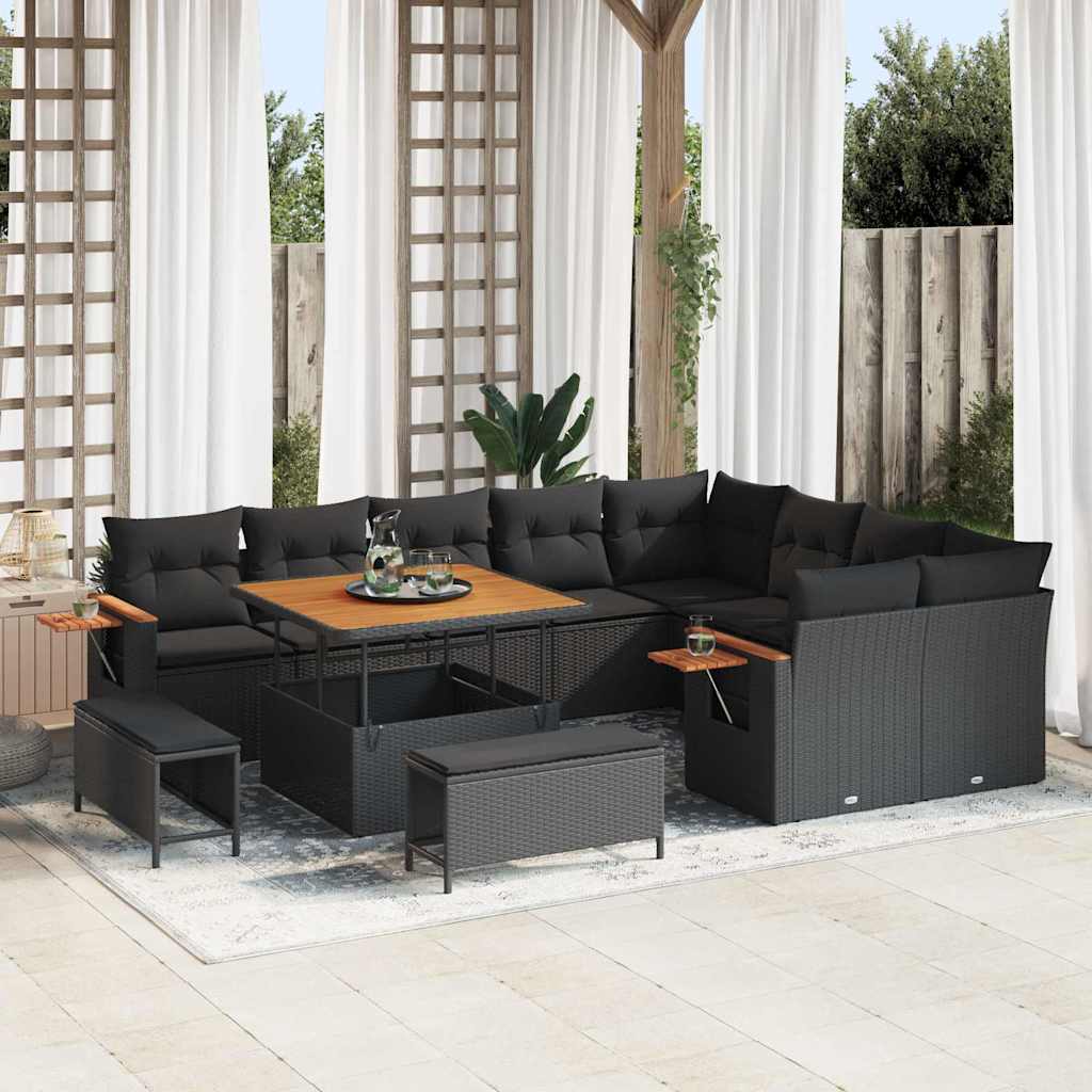 vidaXL Σετ Καναπέ Κήπου με μαξιλάρι 12 pcs Μαύρο Πολυ ράταν