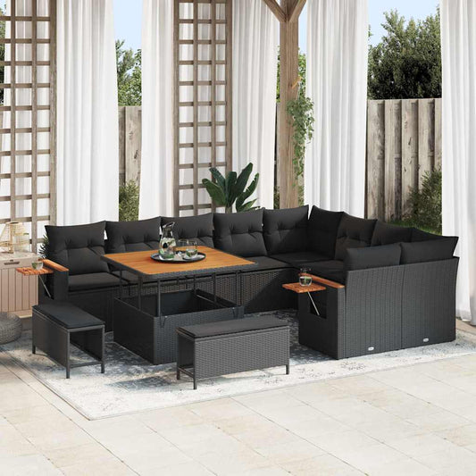 vidaXL Σετ Καναπέ Κήπου με μαξιλάρι 12 pcs Μαύρο Πολυ ράταν