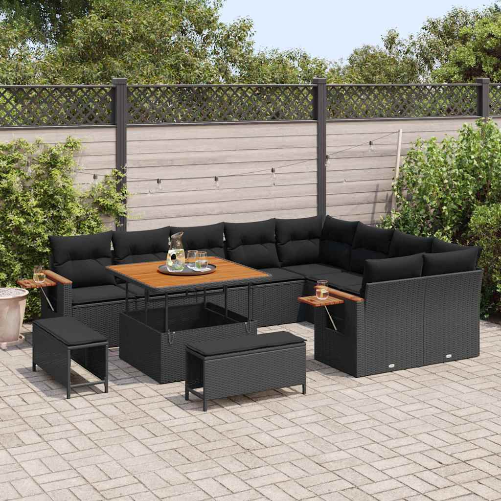 vidaXL Σετ Καναπέ Κήπου με μαξιλάρι 12 pcs Μαύρο Πολυ ράταν