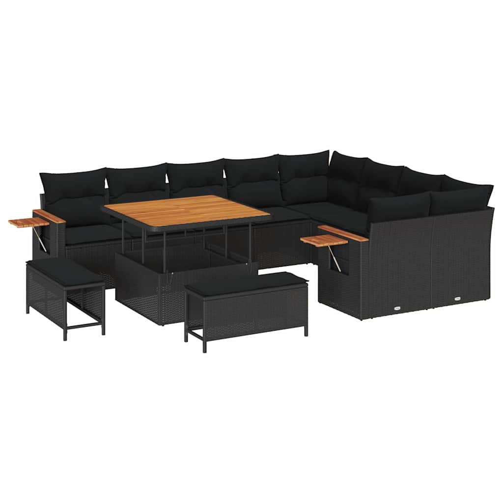 vidaXL Σετ Καναπέ Κήπου με μαξιλάρι 12 pcs Μαύρο Πολυ ράταν