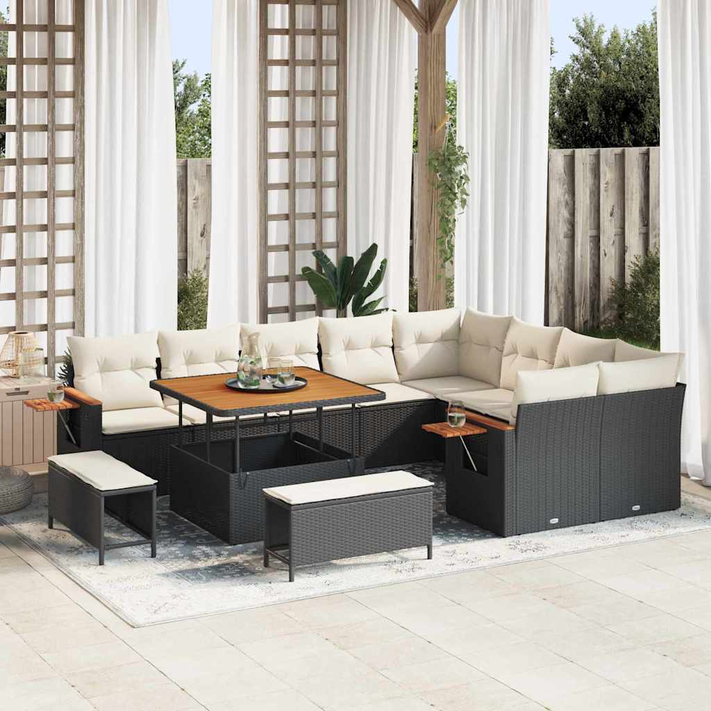 vidaXL Σετ Καναπέ Κήπου με μαξιλάρι 12 pcs Μαύρο Πολυ ράταν