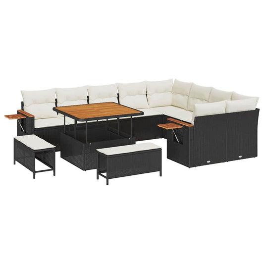 vidaXL Σετ Καναπέ Κήπου με μαξιλάρι 12 pcs Μαύρο Πολυ ράταν