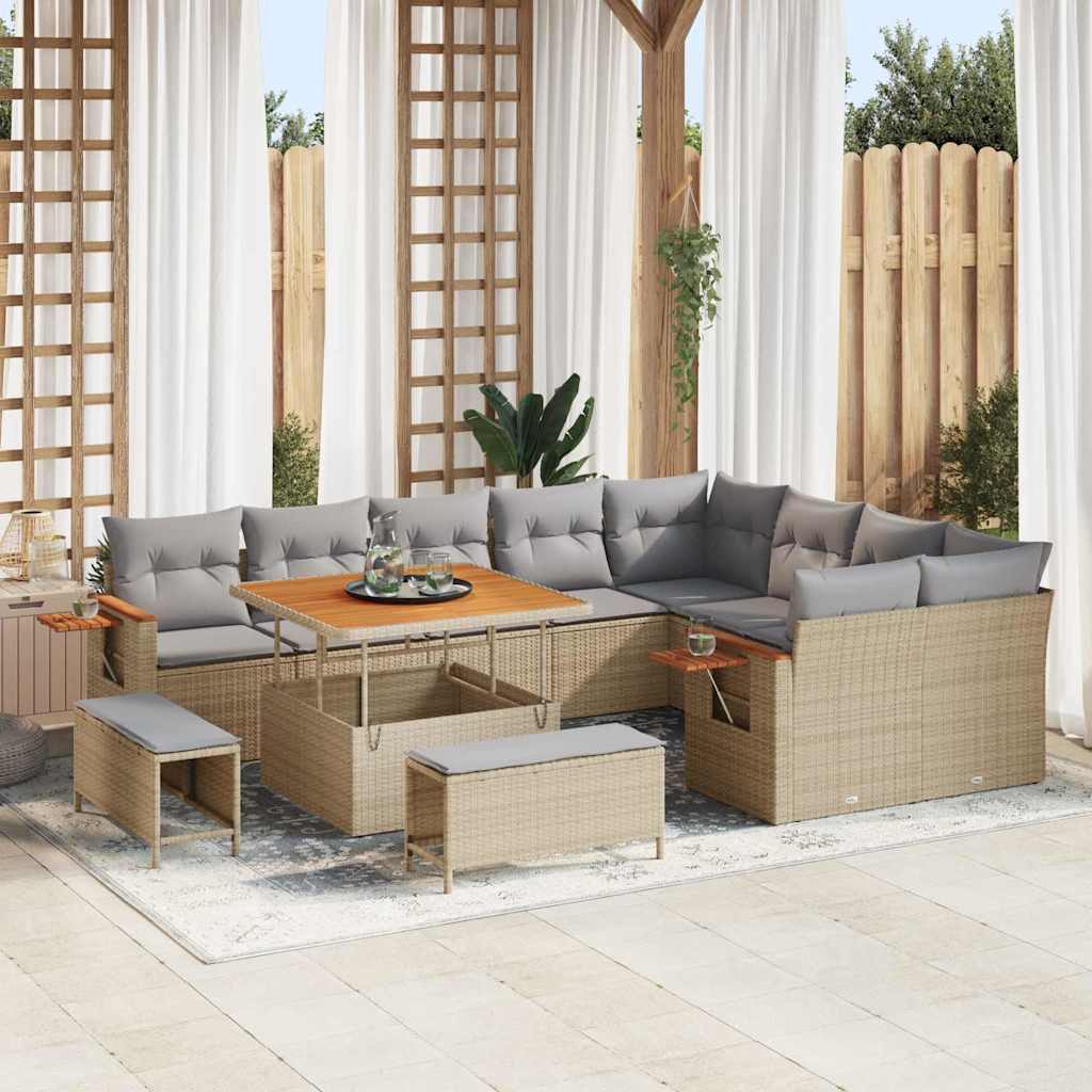 vidaXL Σετ Καναπέ Κήπου με μαξιλάρι 12 pcs Μπεζ Πολυ ράταν