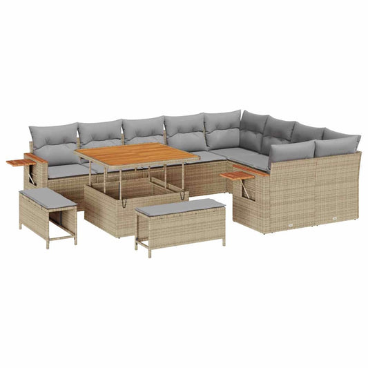 vidaXL Σετ Καναπέ Κήπου με μαξιλάρι 12 pcs Μπεζ Πολυ ράταν