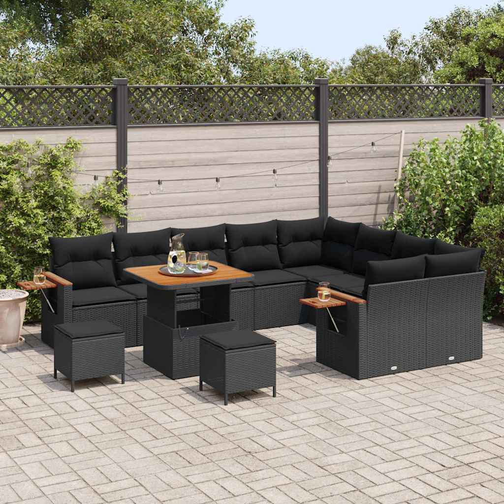 vidaXL Σετ Καναπέ Κήπου με μαξιλάρι 12 pcs Μαύρο Πολυ ράταν