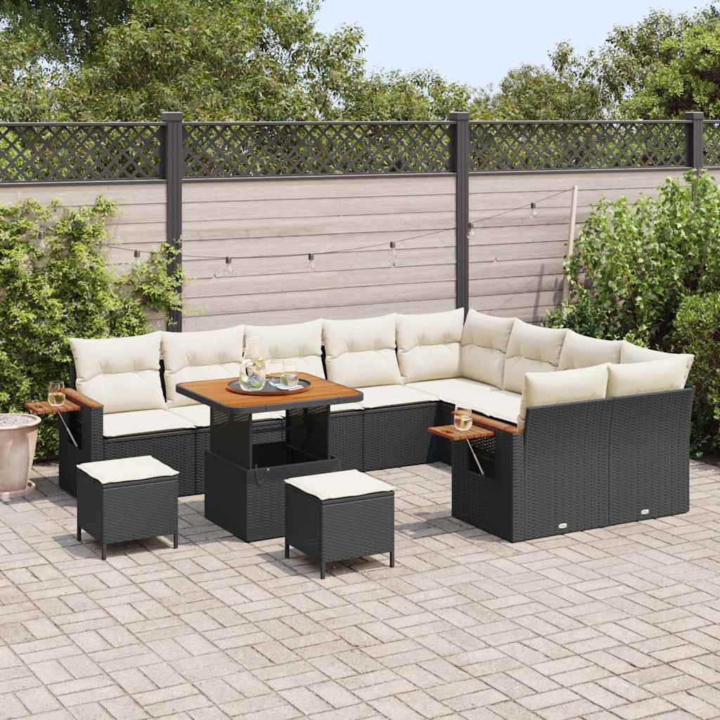 vidaXL Σετ Καναπέ Κήπου με μαξιλάρι 12 pcs Μαύρο Πολυ ράταν