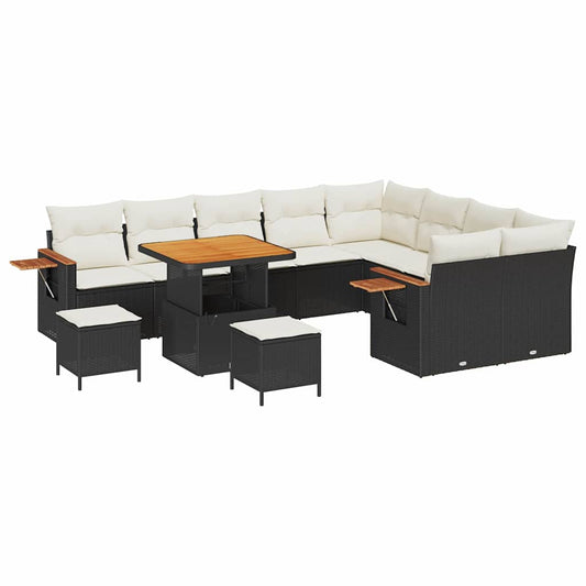 vidaXL Σετ Καναπέ Κήπου με μαξιλάρι 12 pcs Μαύρο Πολυ ράταν