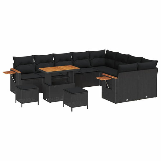 vidaXL Σετ Καναπέ Κήπου με μαξιλάρι 12 pcs Μαύρο Πολυ ράταν