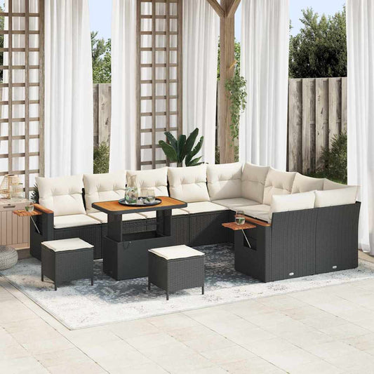 vidaXL Σετ Καναπέ Κήπου με μαξιλάρι 12 pcs Μαύρο Πολυ ράταν
