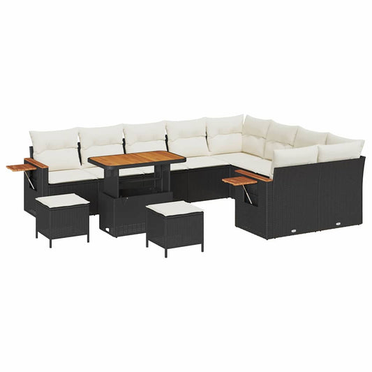 vidaXL Σετ Καναπέ Κήπου με μαξιλάρι 12 pcs Μαύρο Πολυ ράταν